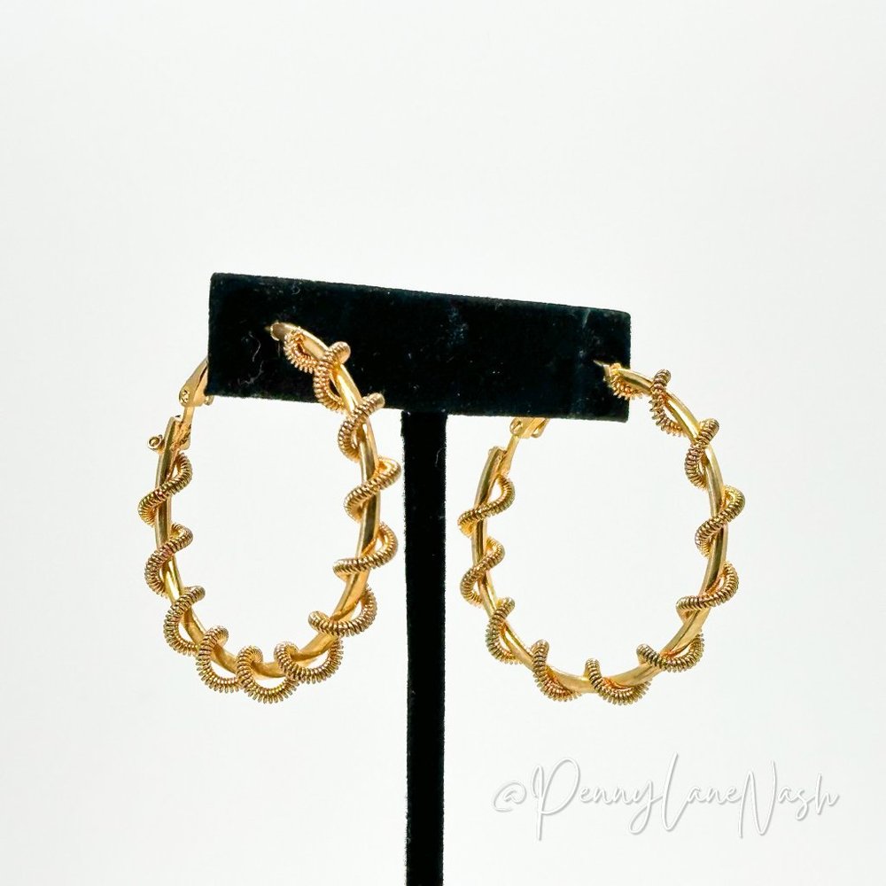 Vintage Gold Medium Hoop with Twisted Spring Earrings